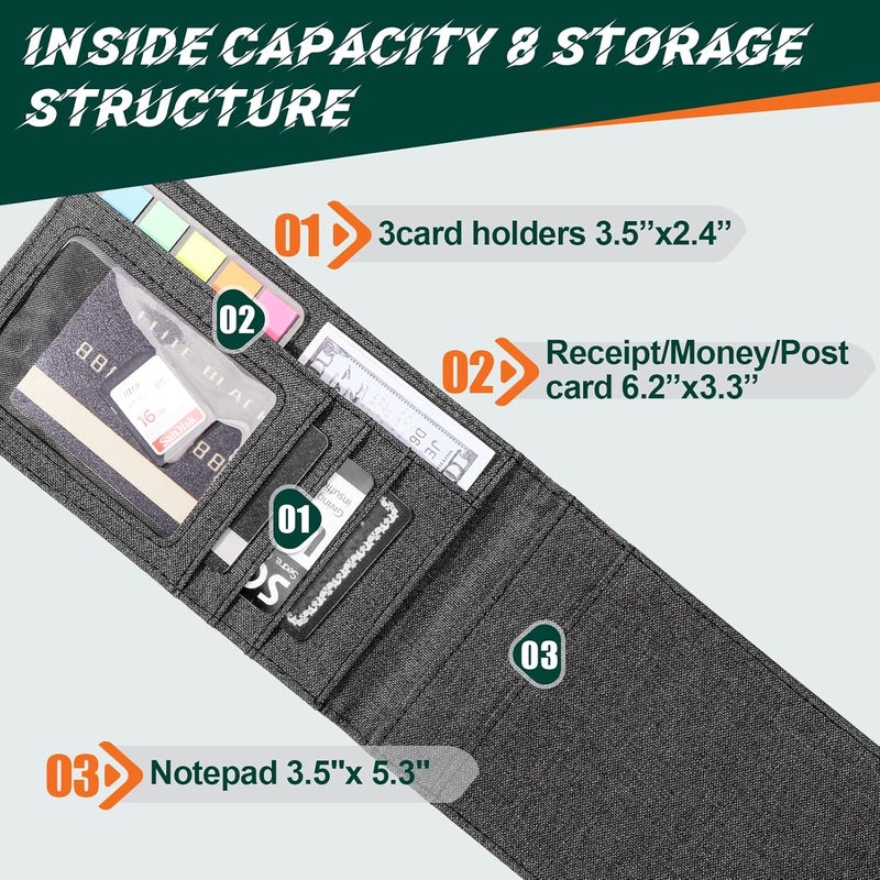 Plinyvel Notebook Cover for Rocketbook Mini & Field Notes Top Spiral (3.5"x5.5") - Durable Waterproof Case with Pen Holder & Card Slot, Power User Productivity Kit (Black) - Image 4